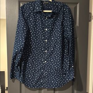 Banana Republic Non-Iron Cotton Shirt Men’s M Navy Blue Micro Print Button Down